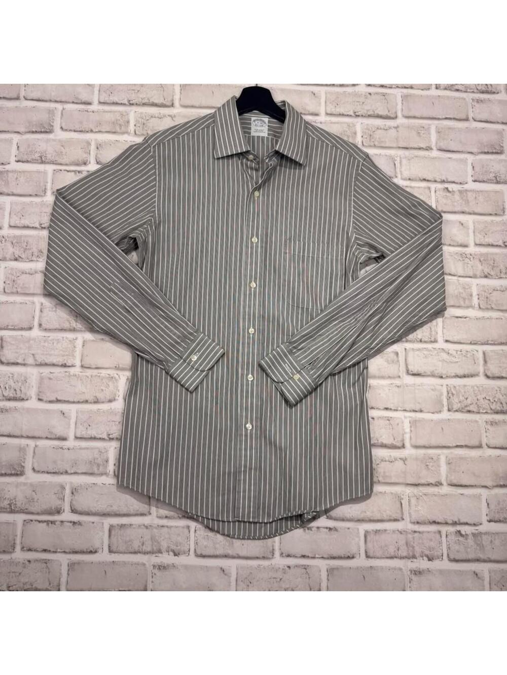 Brooks Brothers Extra Slim Fit Gray White Striped Button Down Shirt Men's 15-34